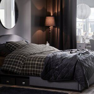 IKEA STRUTBRAKEN King Duvet Cover and Pillowcase(s) Cotton Gray Check